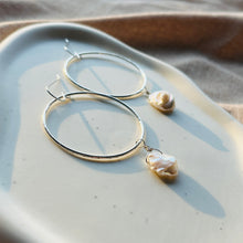 Load image into Gallery viewer, SILVER PEARL HOOP EARRINGS
