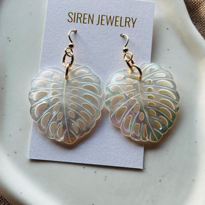 MOP SHELL MONSTERA LEAF EARRINGS