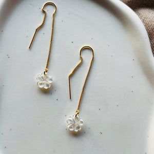 MOP SHELL FLOWER THREADER EARRINGS