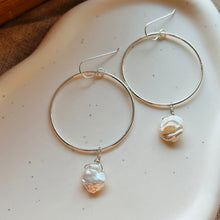 Load image into Gallery viewer, SILVER PEARL HOOP EARRINGS
