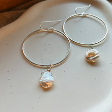 Load image into Gallery viewer, SILVER PEARL HOOP EARRINGS
